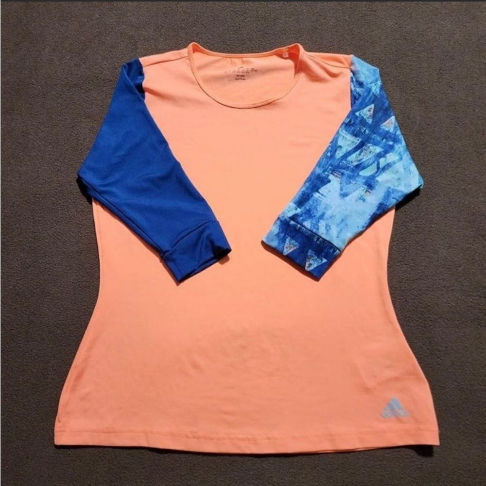 Adidas women’s neon orange Advantage 3/4 sleeve climalite tennis shirt